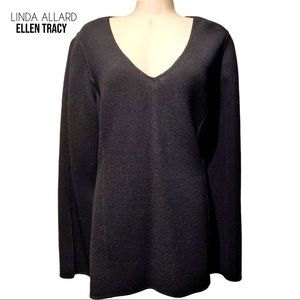 Rare Linda Allard/Ellen Tracy Black Crepe Wool Top Size 14